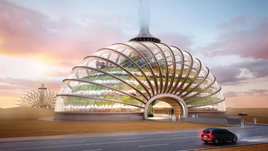 它在陸地上看起來(lái)也很時(shí)髦。這種拱形建筑物外表將覆蓋一種非常耐用的箔，所有的東西都將通過(guò)鋼纜皮帶維系在一起。